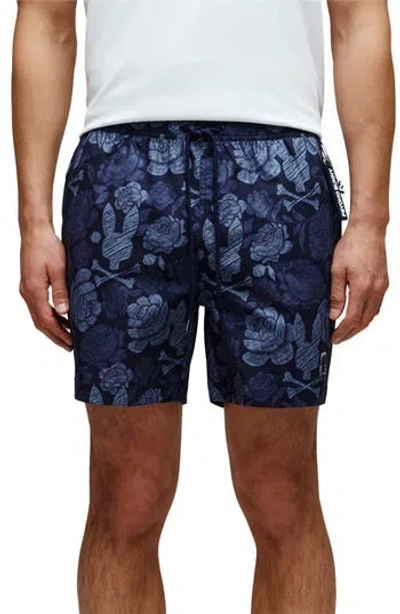 Psycho Bunny Rowen Print Swim Trunks In Blue