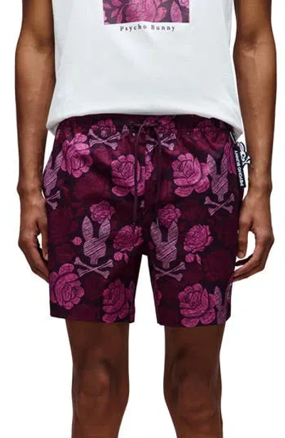 Psycho Bunny Rowen Print Swim Trunks In Purple