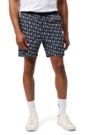 Psycho Bunny Tilden Print Swim Trunks In Black