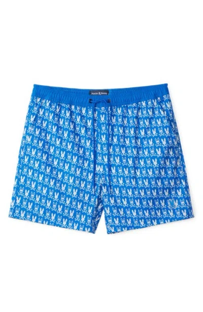 Psycho Bunny Tilden Print Swim Trunks In Nautical Blue