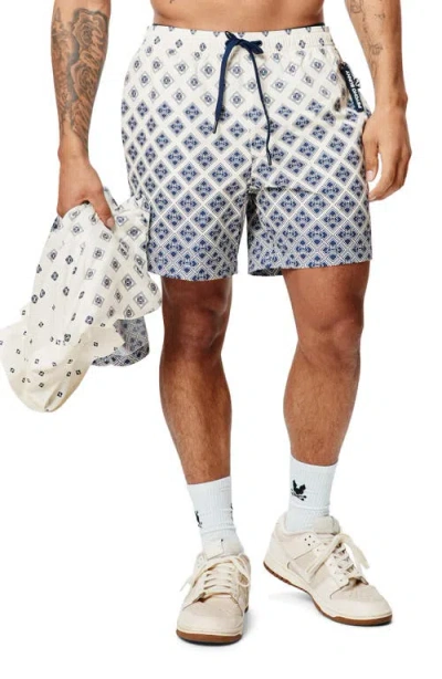 Psycho Bunny Tobias Geo Print 6-inch Swim Trunks In White