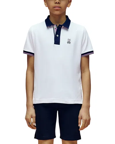 Psycho Bunny Unisex Archive Classic Bunny Pique Polo - Little Kid, Big Kid In White