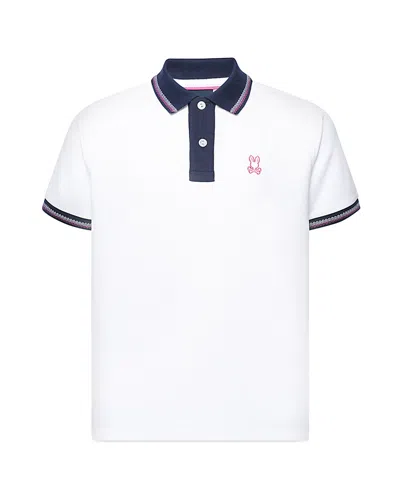 Psycho Bunny Unisex Carlos Pique Polo - Little Kid, Big Kid In White