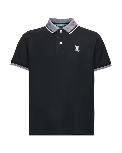 Psycho Bunny Unisex Evandale Oxford Collar Pique Polo - Little Kid, Big Kid In Black