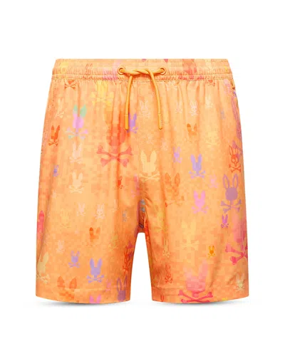 Psycho Bunny Unisex Van Allover Bunny Pattern Swim Trunks - Little Kid, Big Kid In Orange