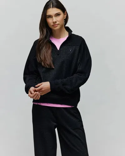 Psycho Bunny Women's Jules Lurex 1/4 Zip Pullover In Black