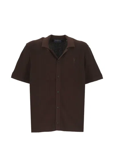 Psycho Bunny Yann Ribbed Embroidered-logo Shirt In Brown
