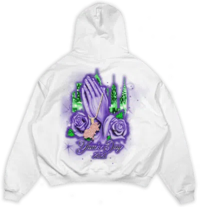 Pre-owned Psychworld Men's  Yams Day Praying Hands Hoodie In White
