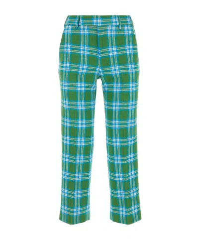 Pt Torino Check-pattern Cropped Trousers In Green