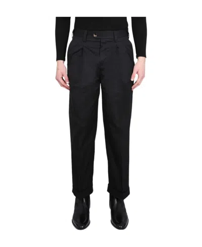 Pt Torino Pleated-edge Cropped Cotton Trousers In Black