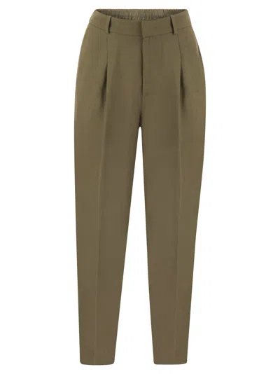 Pt Pantaloni Torino Daisy Viscose And Linen Trousers In Khaki