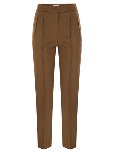 Pt Pantaloni Torino Frida Cotton And Silk Trousers With Pleat In Brown