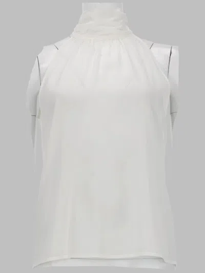 Pt Torino Anita High Gathered Neckline Viscose Tank Top In White