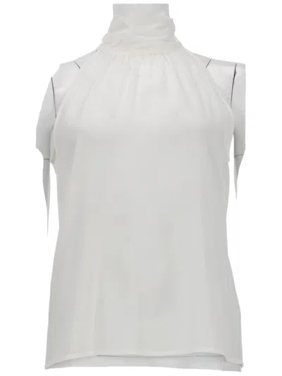 Pt Torino Anita High Gathered Neckline Viscose Tank Top In White