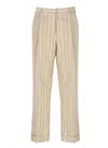 Pt Torino Beige Cotton And Linen Cropped Pants In Neutrals