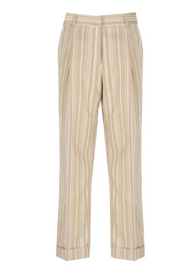 Pt Torino Beige Cotton And Linen Cropped Pants