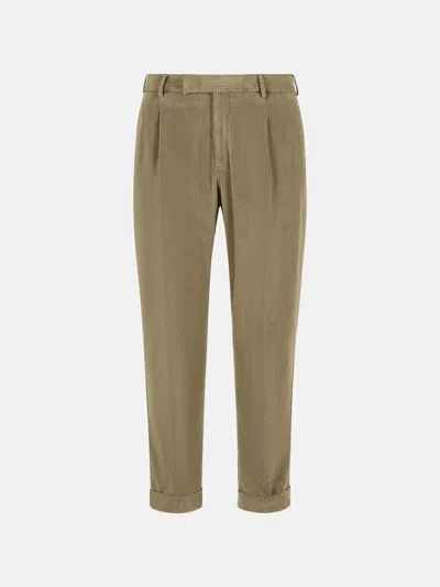 Pt Torino Beige Cotton Blend Trousers In Brown