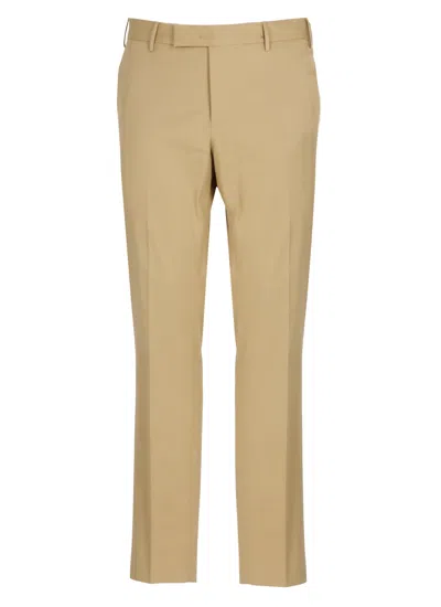Pt Torino Beige Cotton Straight-leg Pants In Neutral