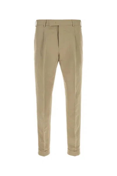 Pt Torino Stretch Cotton Trousers Belt Loops Pockets In Neutral
