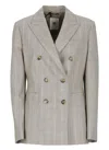Pt Torino Beige Virgin Wool Double-breasted Blazer With All-over Check Pattern
