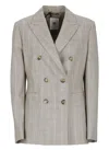Pt Torino Beige Virgin Wool Double-breasted Blazer With All-over Check Pattern