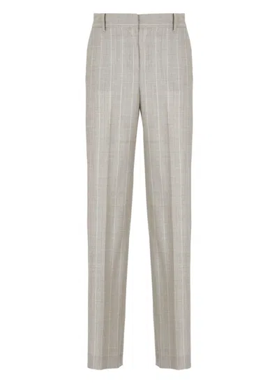 PT TORINO BEIGE WOOL PALAZZO PANTS WITH CONTRASTING STRIPED PATTERN