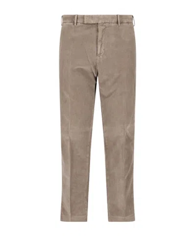Pt Torino Beige Corduroy Trousers With Straight Fit In Brown