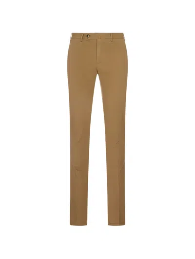 Pt Torino Stretch Cotton Tailored Trousers Belt Loops Pockets In Brown