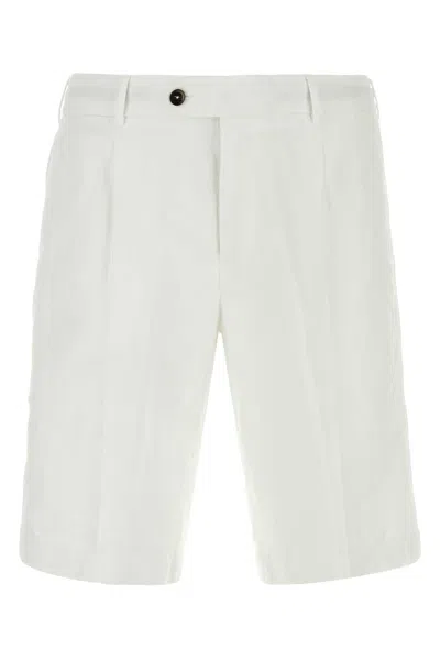 Pt Torino Stretch Corduroy Bermuda Shorts Pleated Front In White