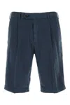 Pt Torino Blue Bermuda With Pence And Side Pocket With Flap In Linen And Cotton Blend Man In Blue
