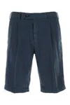 Pt Torino Blue Bermuda With Pence And Side Pocket With Flap In Linen And Cotton Blend Man In Blue