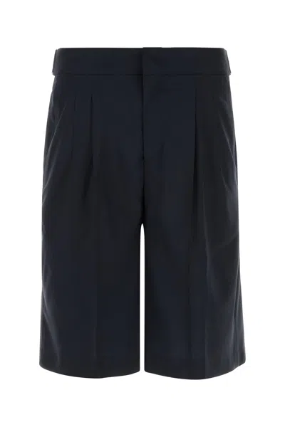 Pt Torino Navy Blue Wool Bermuda Shorts In Black