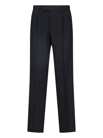 Pt Torino Black High-waisted Pleated Wool-cashmere Formal Pants In Blue