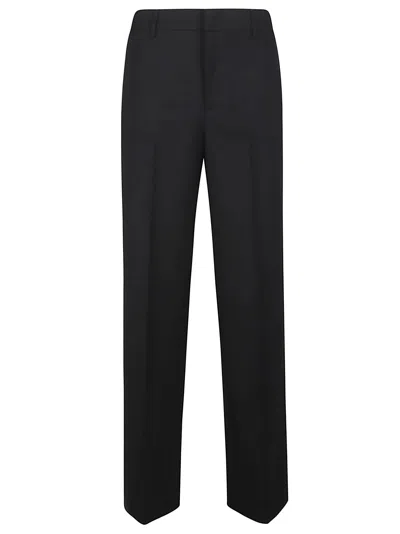 Pt Torino Black Lorenza Mid-rise Virgin Wool-blend Straight-leg Pants