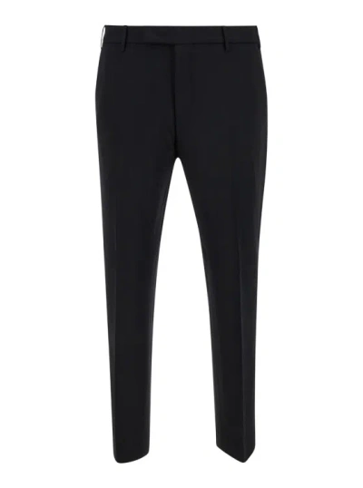 Pt Torino Black Medium Waist Plaited Weave Pants In Virgin Wool Man