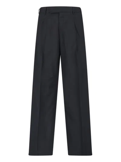 Pt Torino Black Mid-rise Pleated Virgin Wool-blend Formal Pants