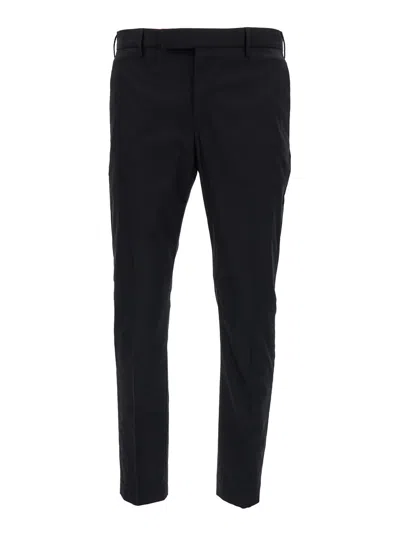 Pt Torino Black Slim Cut Tailored Trousers In Cotton Blend Man