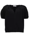 Pt Torino Black Solid V Neck Top In Black
