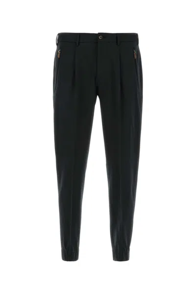 PT TORINO BLACK STRETCH-DESIGN TAPERED TROUSERS