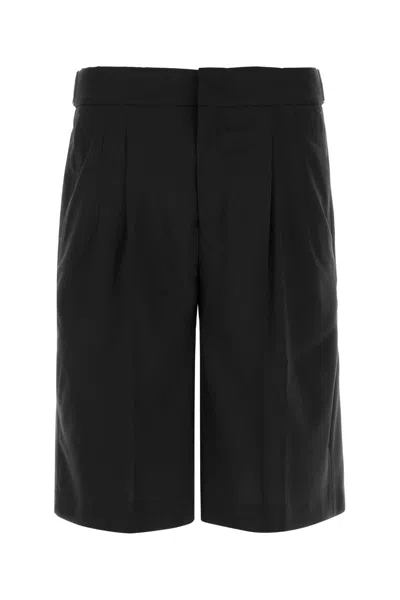 Pt Torino Black Wool Bermuda Shorts In Blue