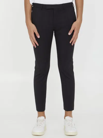 Pt Torino Wool Trousers With Regular Fit And Cropped Length In Black