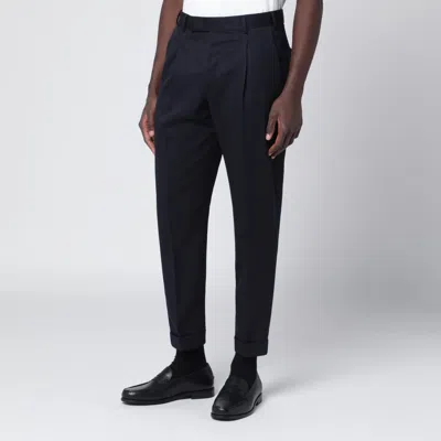 Pt Torino Navy Blue Wool Trousers In Black