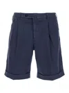 Pt Torino Blue Bermuda With Pence And Side Pocket With Flap In Linen And Cotton Blend Man