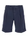Pt Torino Blue Bermuda With Pence And Side Pocket With Flap In Linen And Cotton Blend Man In Blue
