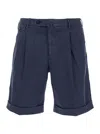 Pt Torino Blue Bermuda With Pence And Side Pocket With Flap In Linen And Cotton Blend Man In Blu