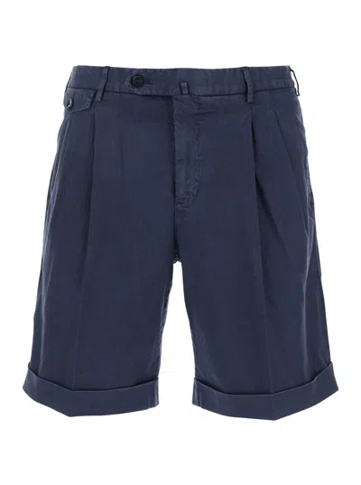 PT TORINO BLUE BERMUDA WITH PENCE AND SIDE POCKET WITH FLAP IN LINEN AND COTTON BLEND MAN