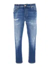 Pt Torino Blue Five Pocket Jeans With Rips And Logo Patch On The Back In Denim Man In Blue