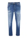 Pt Torino Blue Five Pocket Jeans With Rips And Logo Patch On The Back In Denim Man In Blue