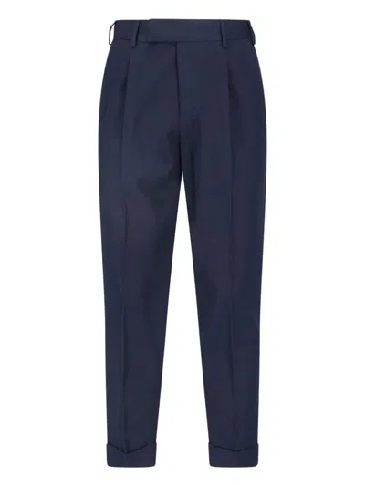 Pt Torino Blue High-waisted Pleated Virgin Wool-blend Formal Pants