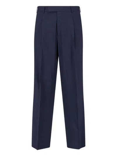 Pt Torino Blue Mid-rise Straight-leg Virgin Wool Trousers